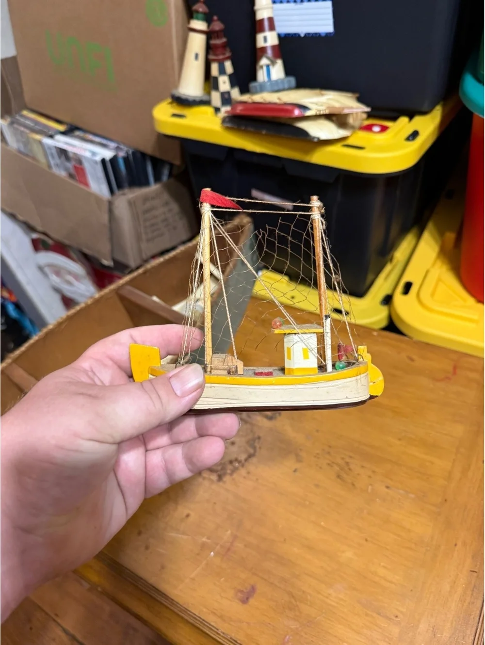 Wooden Model Fishing Boat with Nets